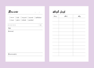 Review and Wish list memo list Planner. Sticker. Vector illustration.