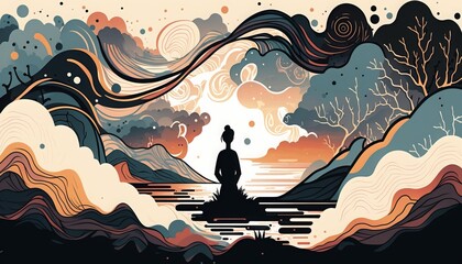 Aesthetic yoga pose in a soothing atmosphere. AI generative.