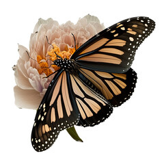 isolated deep orange swallowtail butterfly on flowers, macro, png, transparent background, spring, summer, vertical, horizontal, close up, top view, side view, roses, peonies, Generative AI