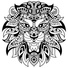 Lion head zentangle style white and black