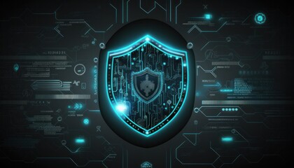 Computer cybersecurity shield lock technology background concept generative ai