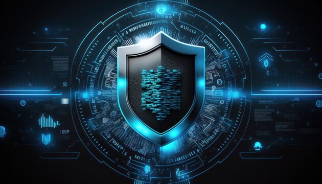 Computer cybersecurity shield lock technology background concept generative ai © Hixel