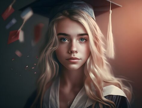portrait of beautiful girl at school graduation, Generative AI
