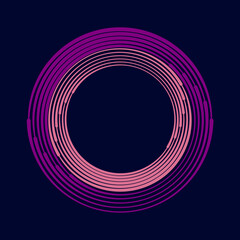 Pink and violet concentric lines in circle form. Geometric art. Segmented circle. Circular shape. Trendy design element for border frame, round logo, tattoo, symbol, badge, emblem, web, social media