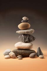 Zen pebble stones on neutral background. Generative AI