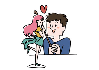 フィギュアを見て嬉しそうにする男性　推し活をする人々