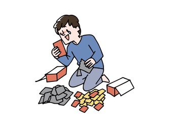 欲しいトレーディングカードが出るまで袋を開け続ける男性　推し活をする人々
