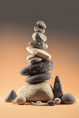 Zen pebble stones on neutral background. Generative AI