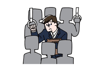 満員電車で疲弊する男性　電車やバスの中での犯罪や迷惑行為