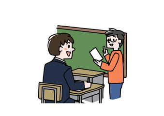 学校の授業が分かるようになった男子学生　塾や通信教育で学ぶ男の子のイラスト