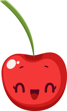 Cereza kawaii, cereza feliz, frutas bonitas, dibujos animados, ilustracion estilo infantil, illustracion bonita, sin fondo, fruta craricatura