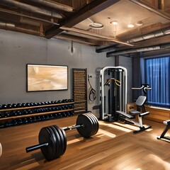Fototapeta na wymiar A home gym with plenty of equipment and space to workout2, Generative AI