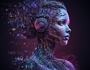 Artificial intelligence and machine deep learning or processing background fictional person concept generative ai