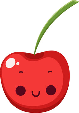 Cereza kawaii, sonrisa, fruta, dibujos animados, ilustracion estilo infantil, illustracion bonita, sin fondo, fruta craricatura