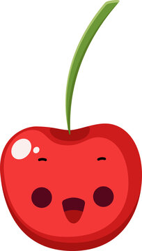 Cereza kawaii, cereza feliz, sonrisa, frutas bonitas, dibujos animados, ilustracion estilo infantil, illustracion bonita, sin fondo, fruta craricatura