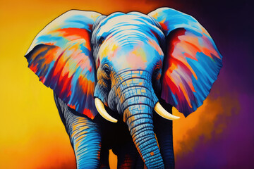Modern drawing of elephant, Colorful magic elephant, cartoon style painting. Generative ai art illustration