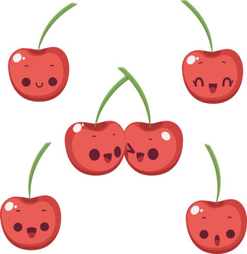 cerezas kawaii, illustracion de cerezas, cerezas de caricatura, cereza clipart, diferentes emociones, cerezas vector, ilustracion bonita, ilustracion infantil