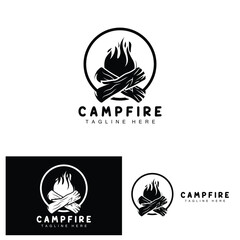 Campfire Logo Design, Camping Vector, Wood Fire And Forest Design