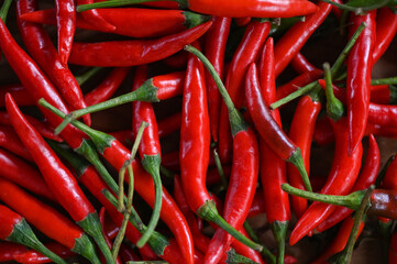 Chili pepper, Red hot chilli peppers pattern texture background. Close up group of ripe red chilli