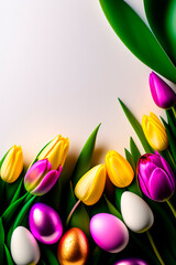 Background with bunny, flowers and easter eggs