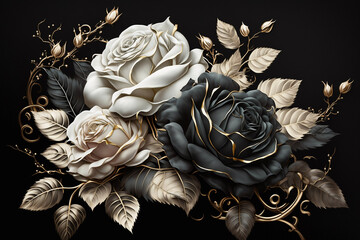 Black and white roses, generative AI