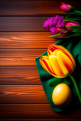 Easter holiday background with easter eggs and flowers