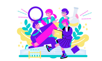 にぎやかな学校生活をイメージするイラスト
