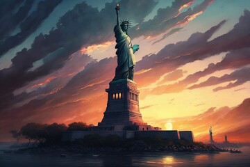 statue of liberty with beautiful scenic view - obrazy, fototapety, plakaty