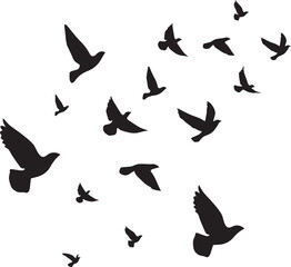 Silhouette Bird flying - shadow black ink icons of birds Flying- herons flying - egret Flying, Bird Fly, Flock Fly, collection, Sea Gull, Set Silhouettes on white background,