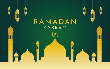 background islamic greetings ramadan kareem card design with mosque and lantern