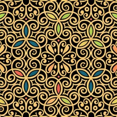 Fototapeta premium Colorful geometric and symmetrical shapes pattern, Generative AI