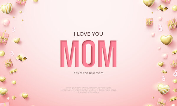 Happy mother's day vector background, with illustration of beautiful pink mom writing. Premium design for greeting, poster, banner and social media post.