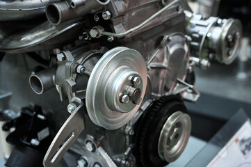 Fototapeta na wymiar Car internal combustion engine in production plant shop