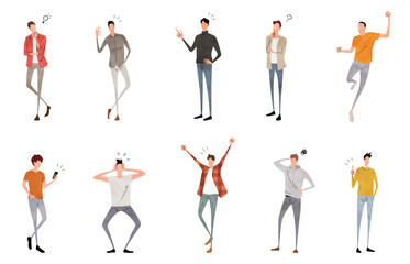 ベクターイラスト素材：喜怒哀楽を表現する男性、人物セット
