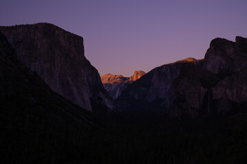 Purple Traces in the Sky as Sunset Fades Over Half Dome