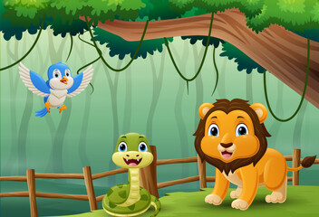 Cartoon wild animals in the jungle