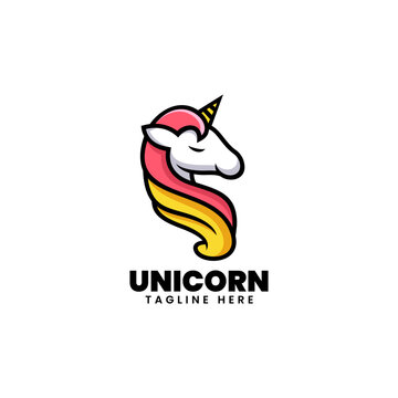 Vector Logo Illustration Unicorn Simple Mascot Style.