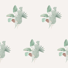 Floral seamless pattern, white flowers and leaves on brown