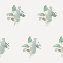 Fotobehang Floral seamless pattern, white flowers and leaves on brown © momosama