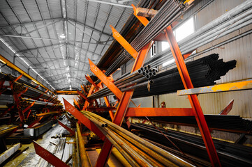 Stack of cold rolled tubes in industrial complex storage