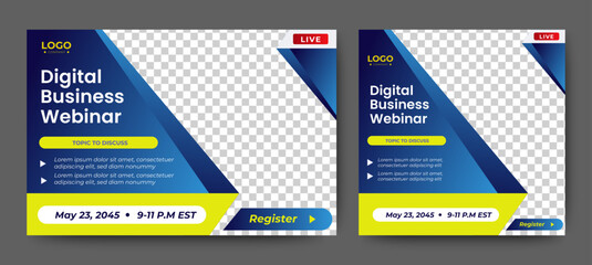 Digital Business Entrepeneur live webinar banner invitation and social media post template. Business webinar invitation design. Vector