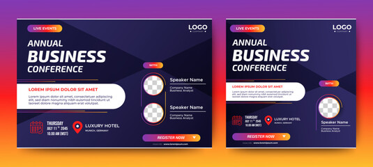 Annual Business Conference live webinar banner invitation and social media post template. Business webinar invitation design. Vector