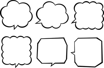 漫画風の吹き出しのセット（モコモコ、カクカク）　白黒