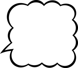 漫画風のモコモコした四角の吹き出し　左向き、白黒