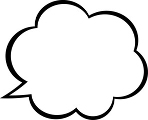 漫画風のモコモコした吹き出し　左向き、白黒