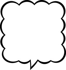 漫画風のモコモコした四角の吹き出し　下向き、白黒