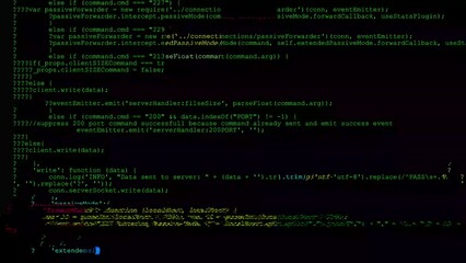 The multicoloured glitch corrupts the green lines of computer code. - Powered by Adobe