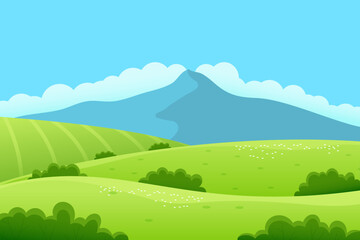 Spring landscape scene background with mountain
