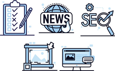 Set of Website SEO Simple Flat Line Icon