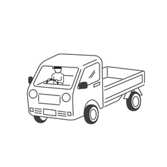 軽トラックのイラスト　ドライバー　線画　ブラック